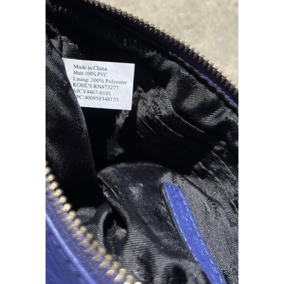 Juicy Couture Blue Faux Leather Pouch Wristlet Wallet Clutch Purse Black Lining - Picture 14 of 16